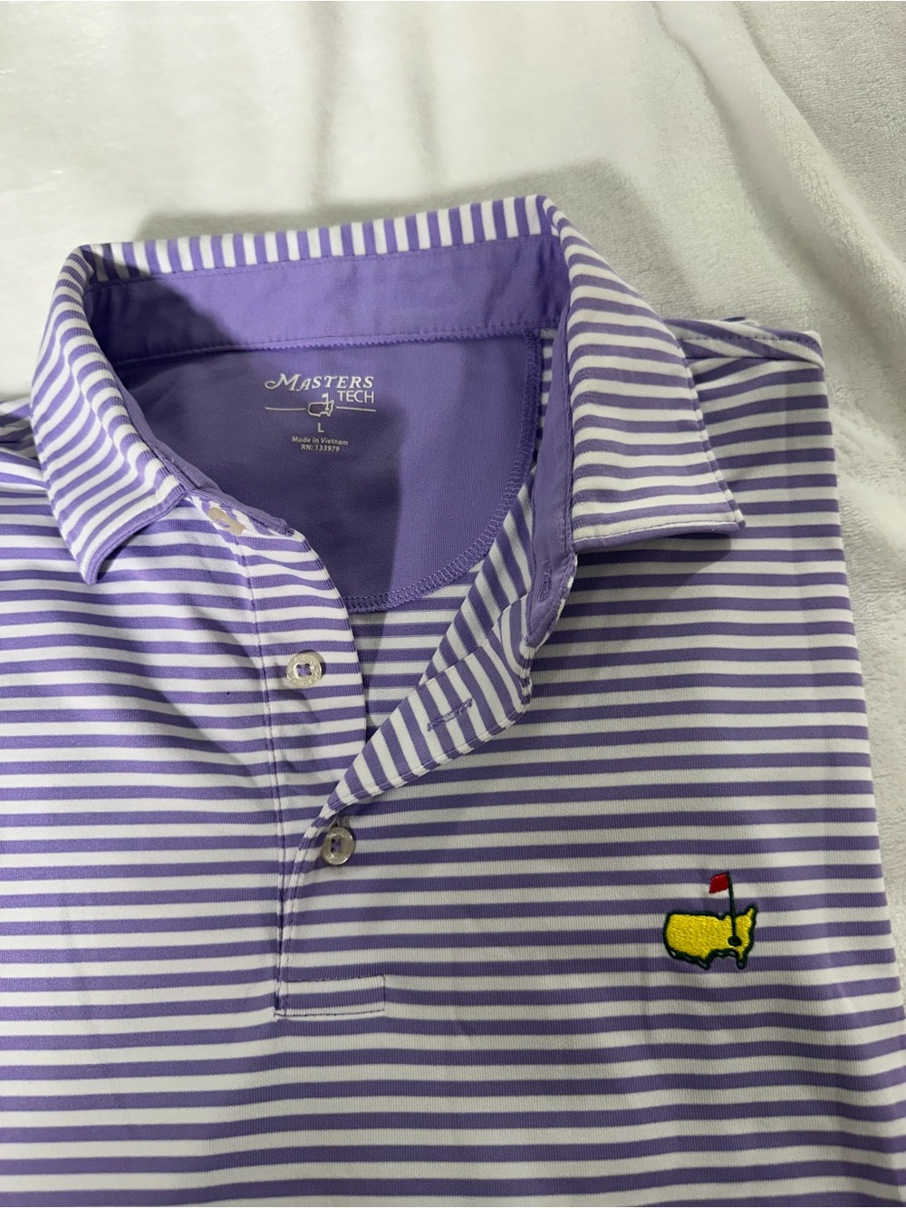 Masters Tech striped purple white golf polo y shirt in size large excellent cond